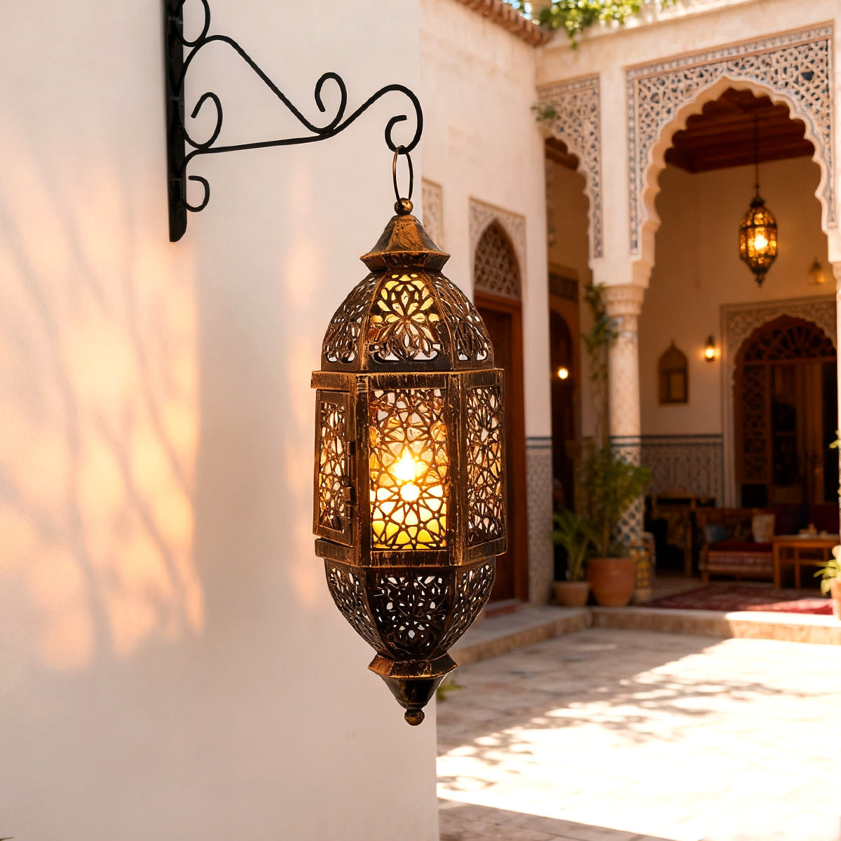 Black gold finish lantern, side view