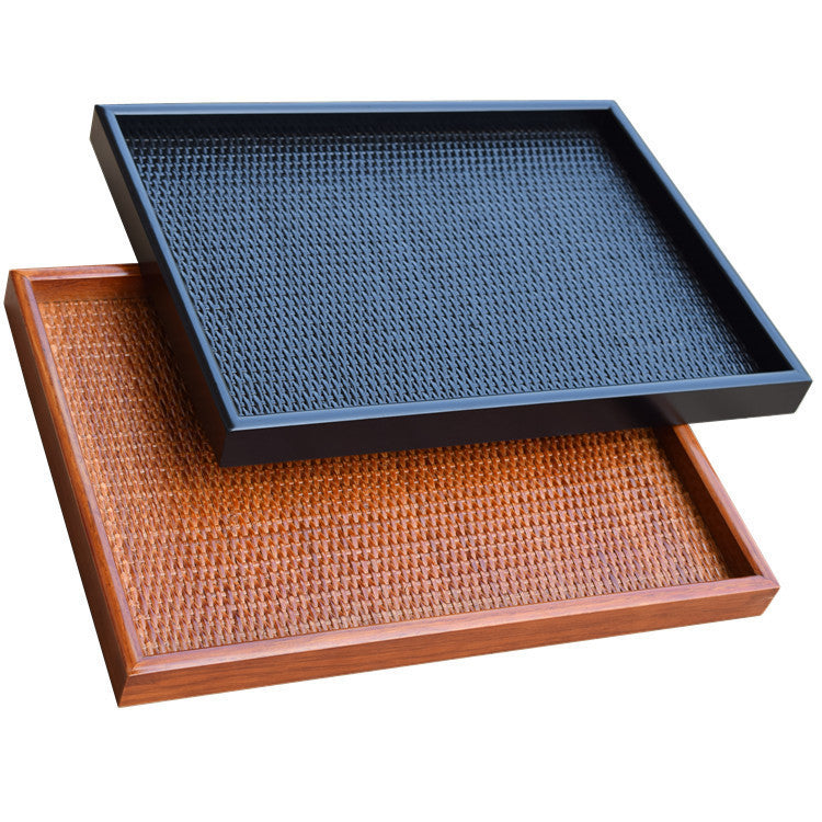 Flat-woven rattan tray in warm brown