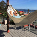 Slow Afternoon Set — woven cotton hammock, cream waterproof blanket, and rattan tray