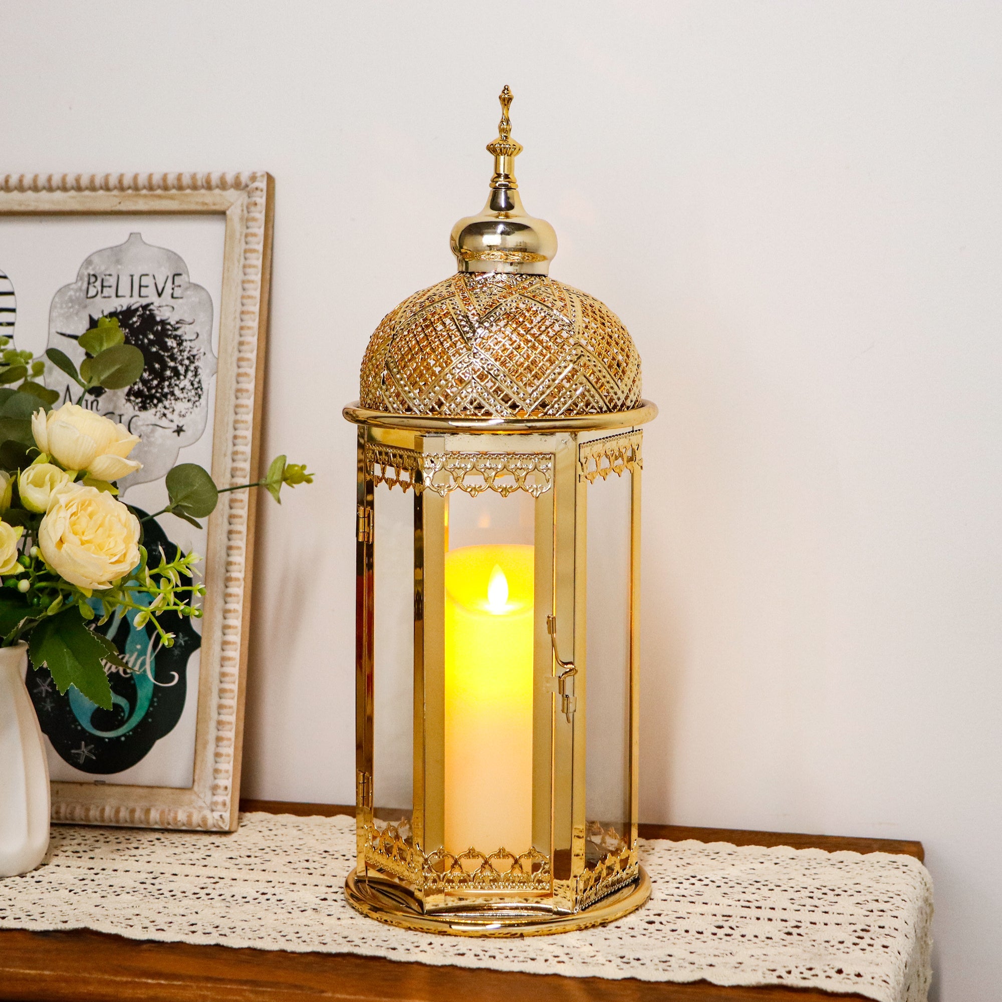Cluster of gold lanterns at dusk