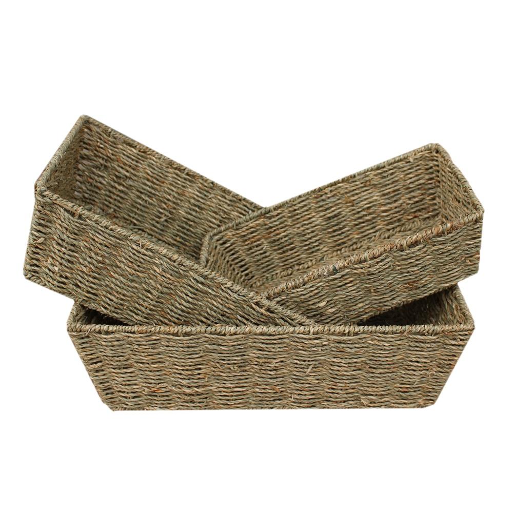 Handwoven seagrass tray with tapered edge