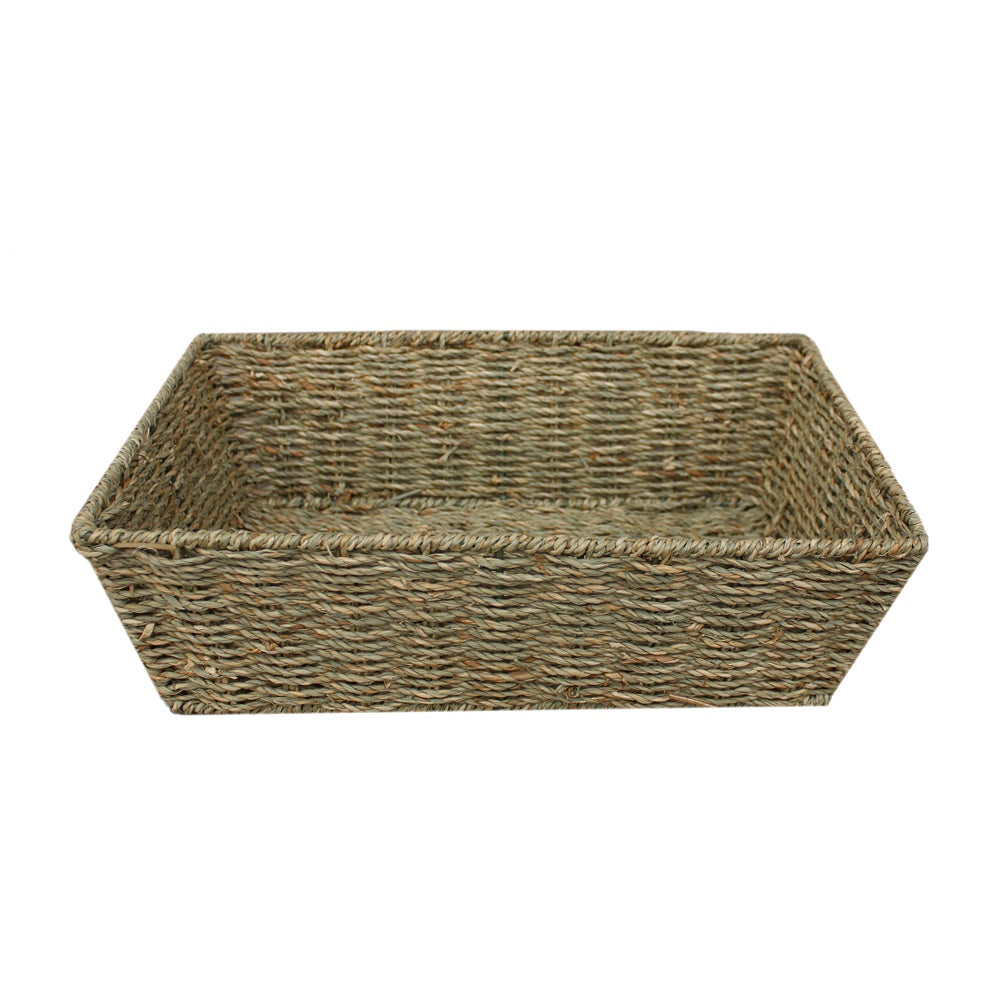 Large seagrass tray on a wooden table