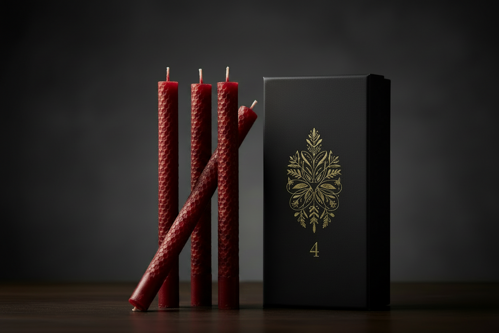 Ruby Red Beeswax Taper Candles – Set of 4 | 25cm