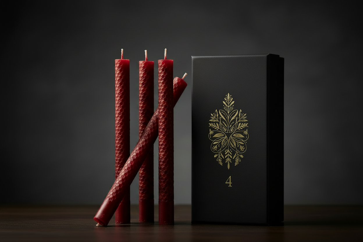 Ruby Red Beeswax Taper Candles – Set of 4 | 25cm