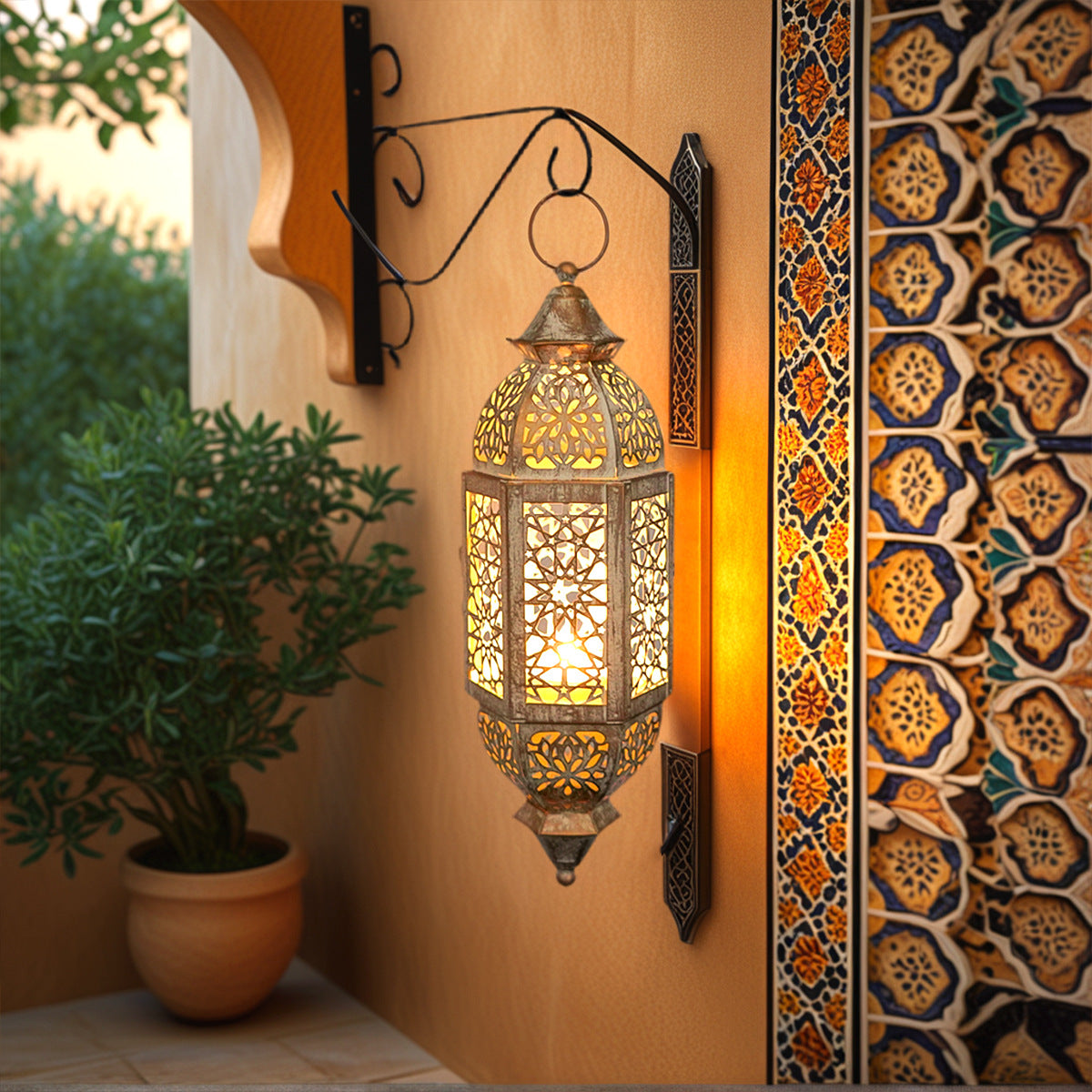 Lantern interior with taper candle