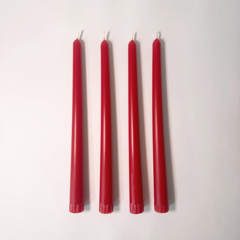 Ruby Red Pure Beeswax Taper Candles – Set of 4, 25cm, shown in retail box