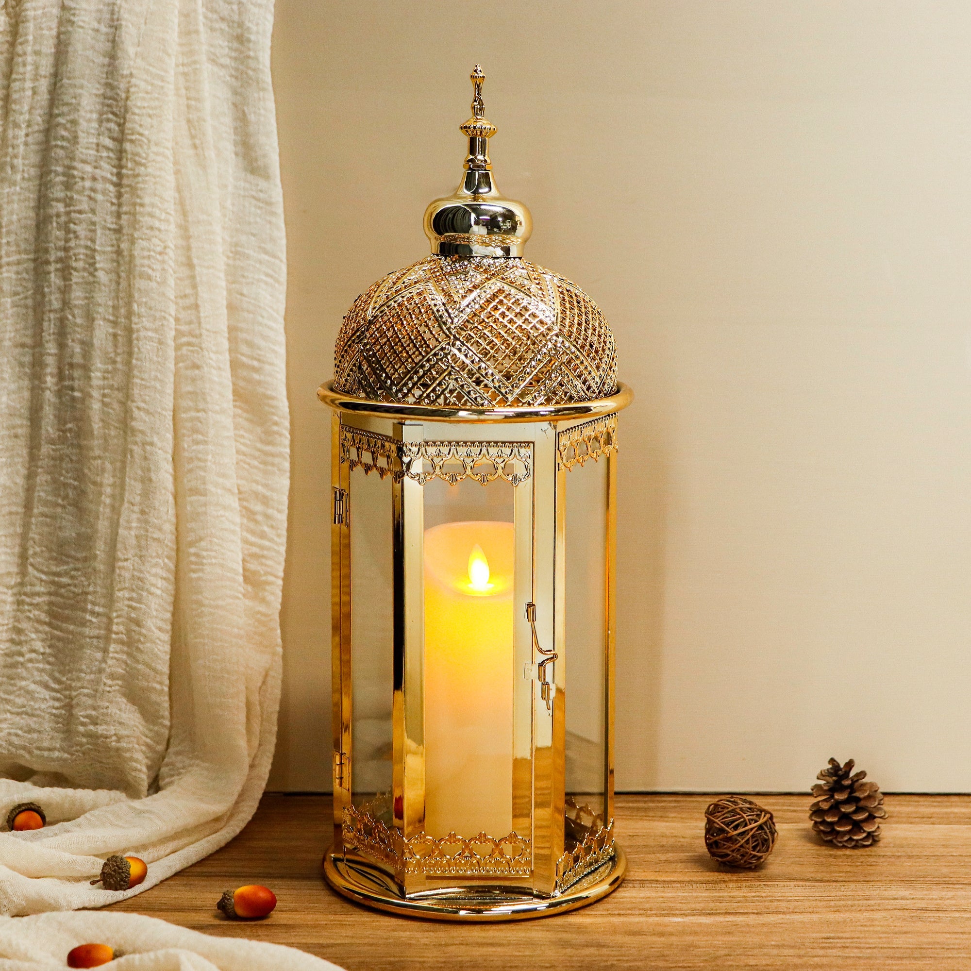 Lantern styled on an outdoor table