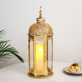 Gold hexagonal candle lantern, seventeen inches tall