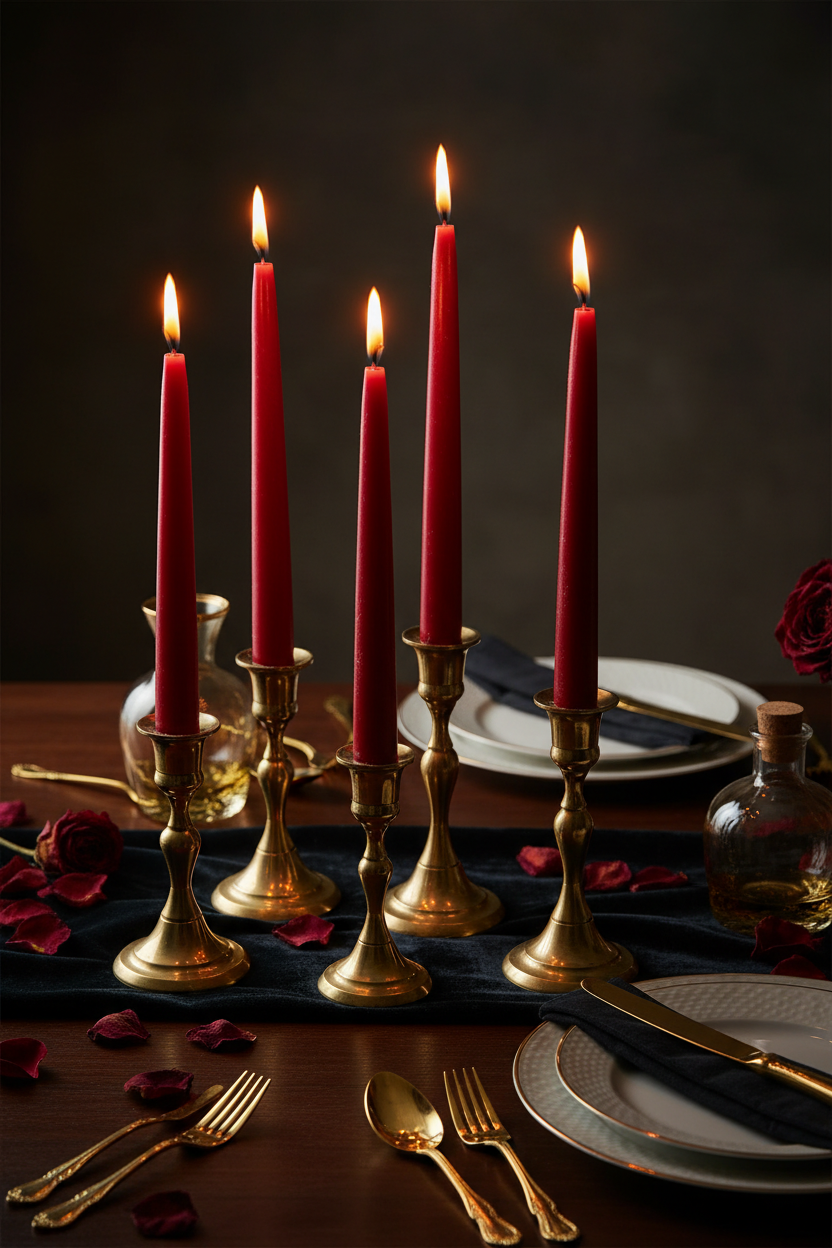 Ruby Red Beeswax Taper Candles – Set of 4 | 25cm