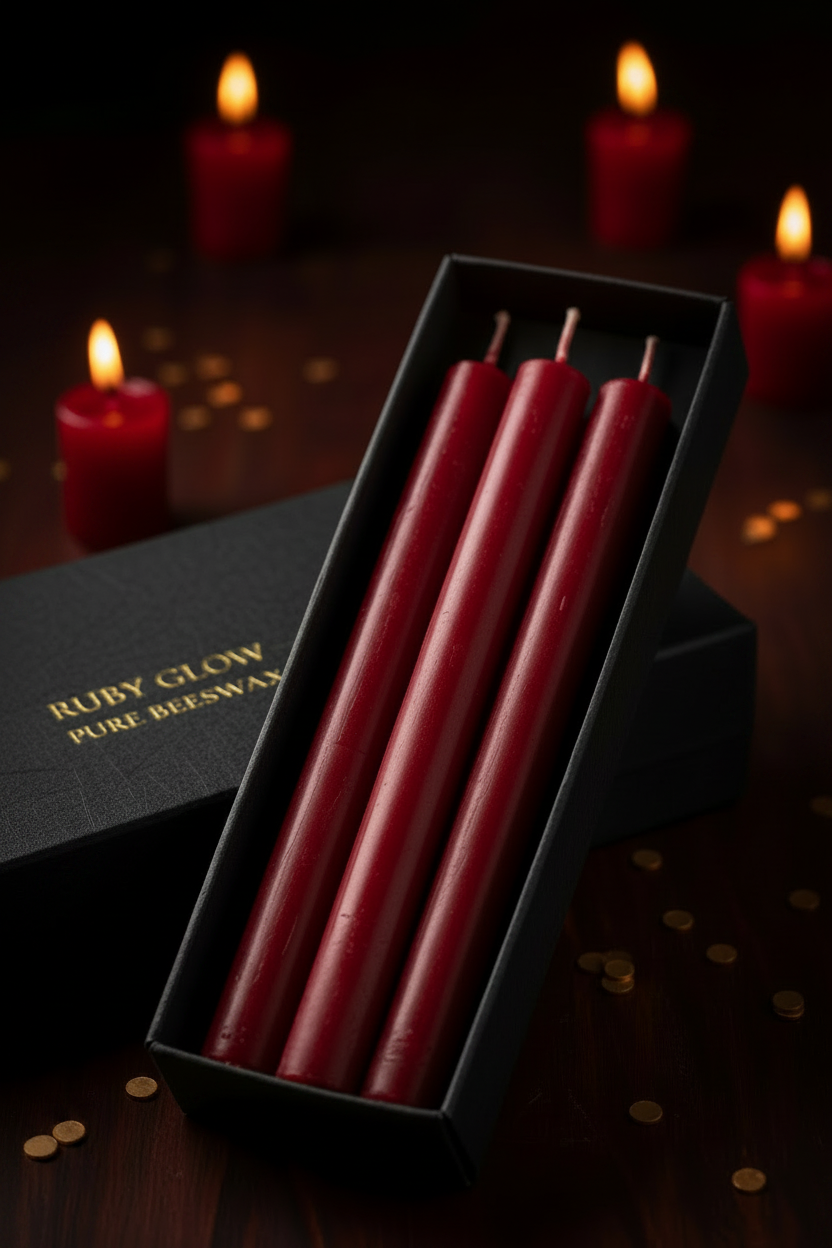 Ruby Red Beeswax Taper Candles – Set of 4 | 25cm